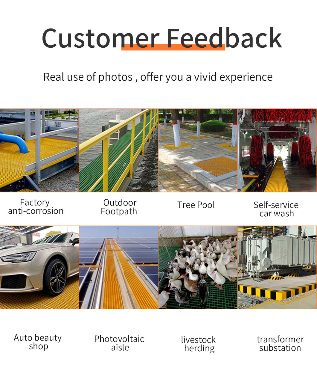 Acidproof Fiberglass FRP Phenolic Grating Non-Conducting Molded Pultruded Grating with High Quality