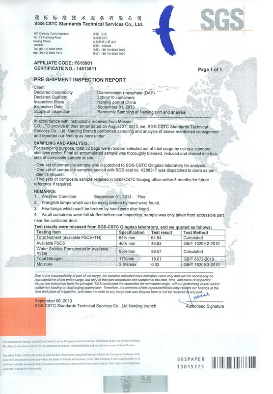 DAP (18-46-0) with SGS/Ccic Certificate on Quality and Quantity