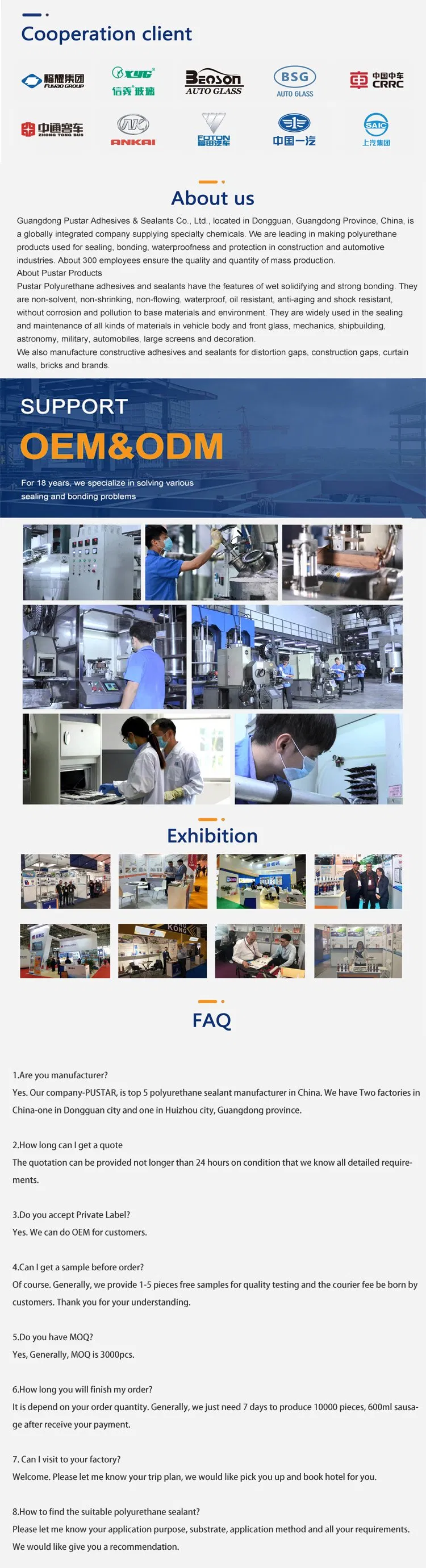 High Quality Adhesivo De Poliuretano De Parabrisas Autoglass Sealant