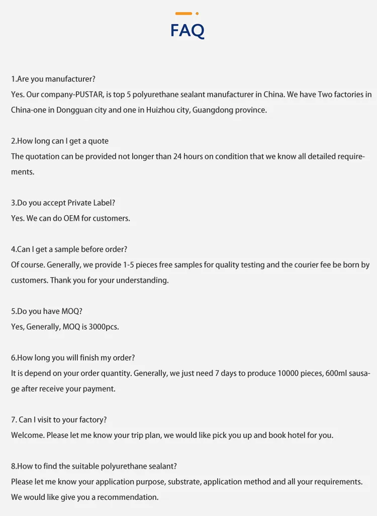 High Strength PU Sealant for Windshield Car Glass Bonding Urethane Adhesive