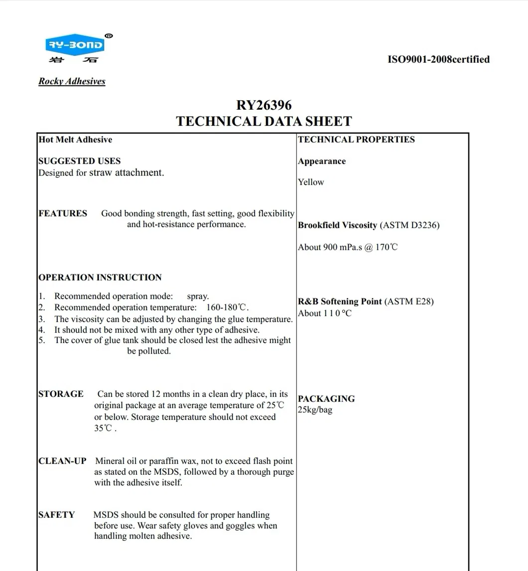 Hot Sale Hot Melt Adhesive for Straw Atrachment Adhesive