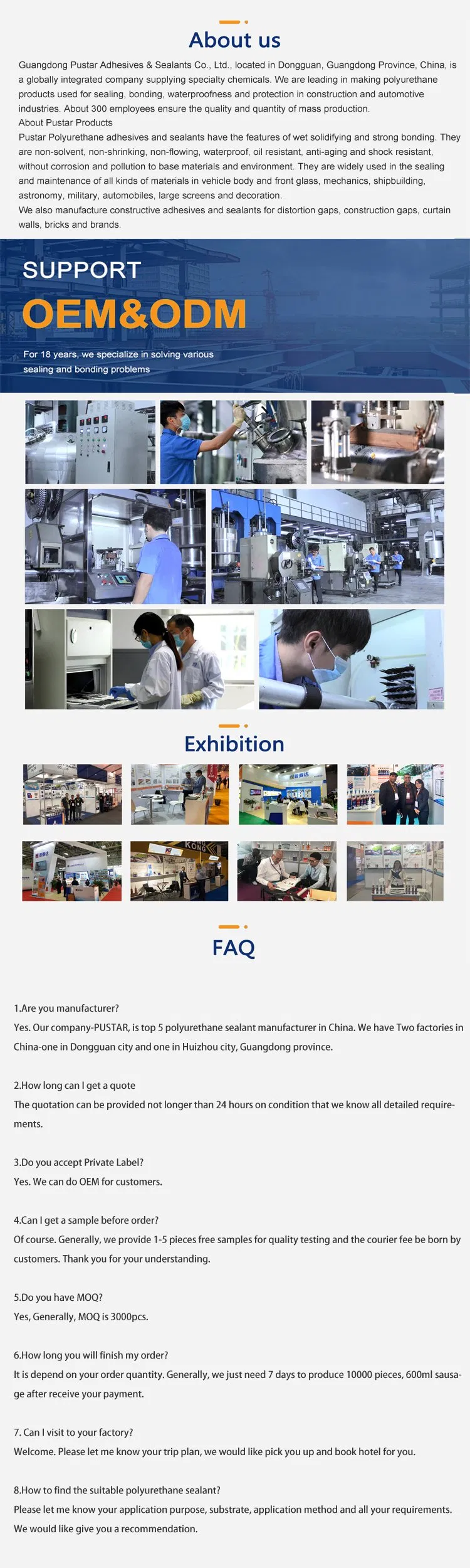 Low Modulus Caulking Glue Waterproof Polyurethane Sealant Construction