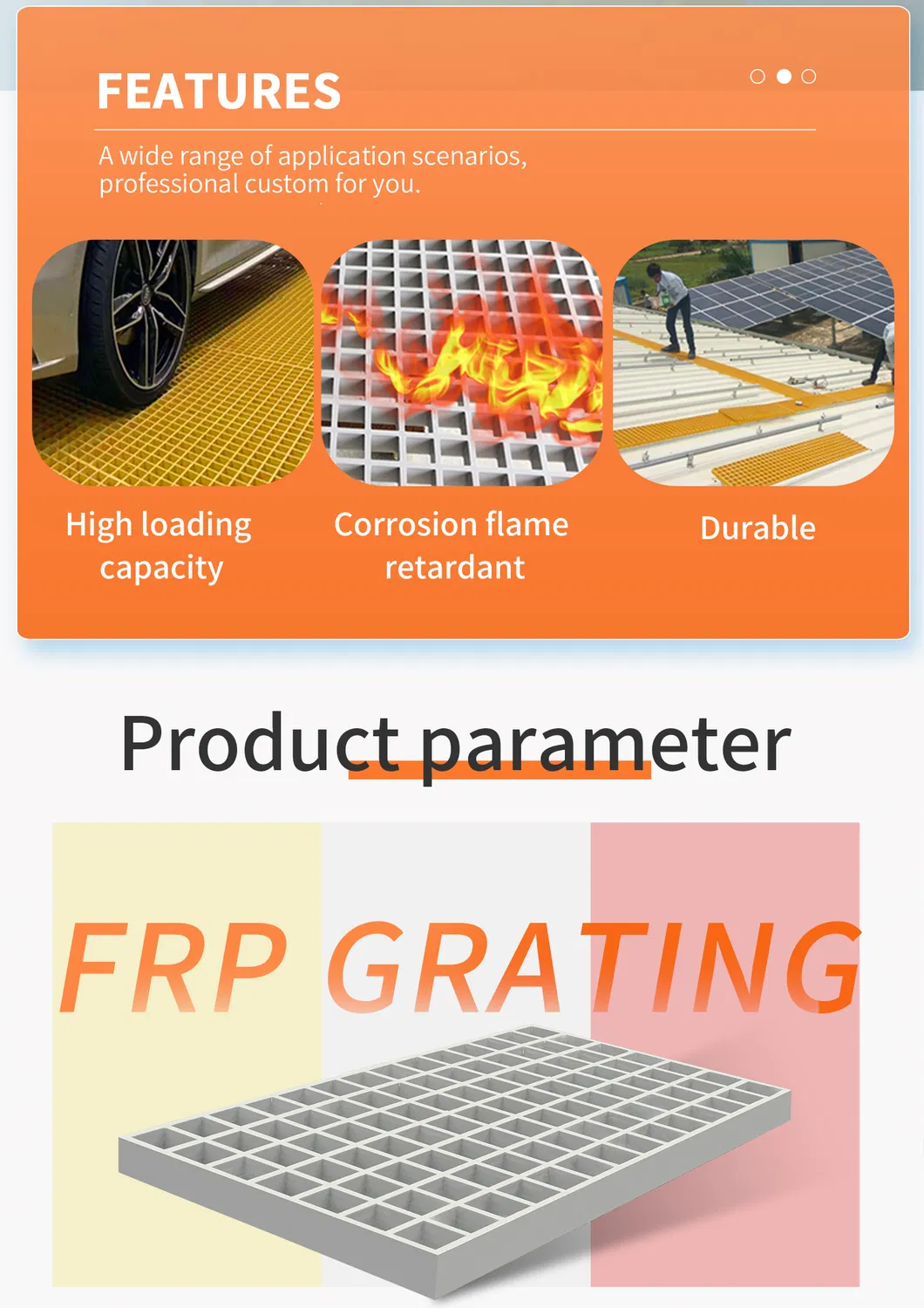 Non-Conducting Fiberglass FRP Deck Grates Slip Resistant FRP Flooring Grating for Transformer Substation