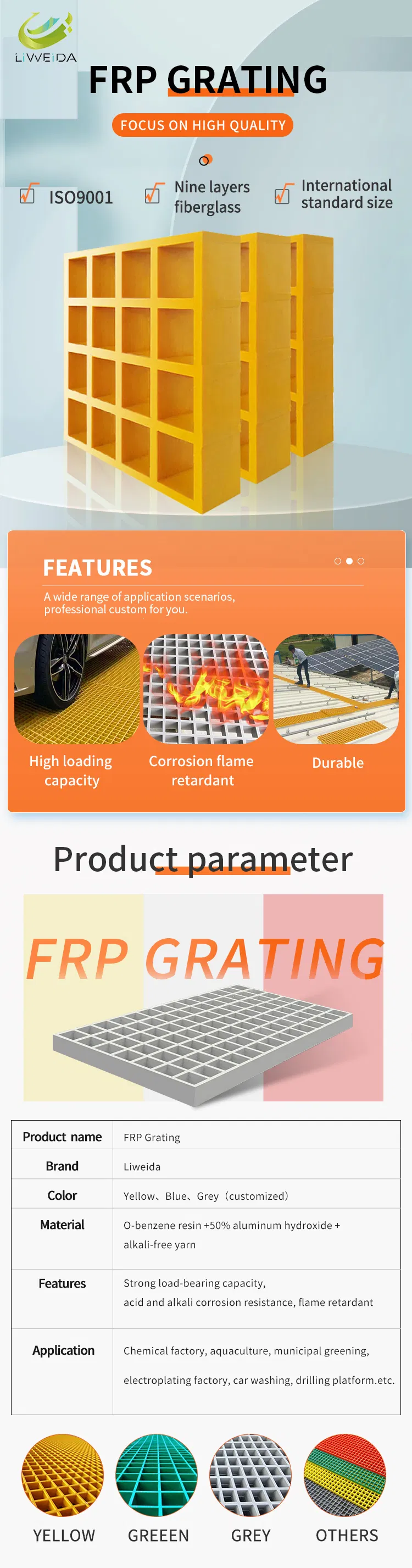 Non-Conducting FRP Walkway Mesh Gfrp Grating for Walkway